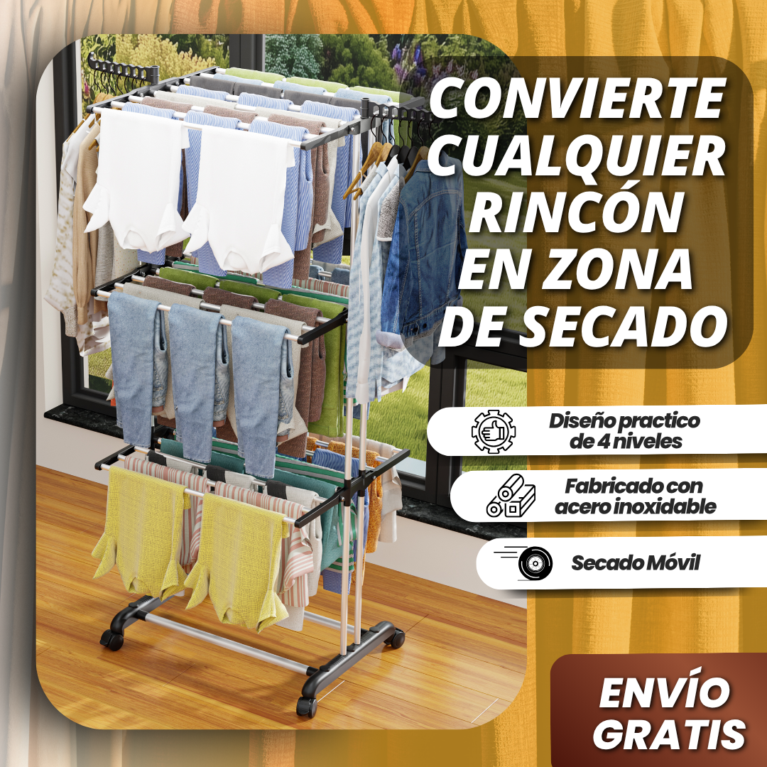 TENDEDERO DE ROPA 4 NIVELES - ¡TU ROPA SECA, SIN CAOS EN CASA!